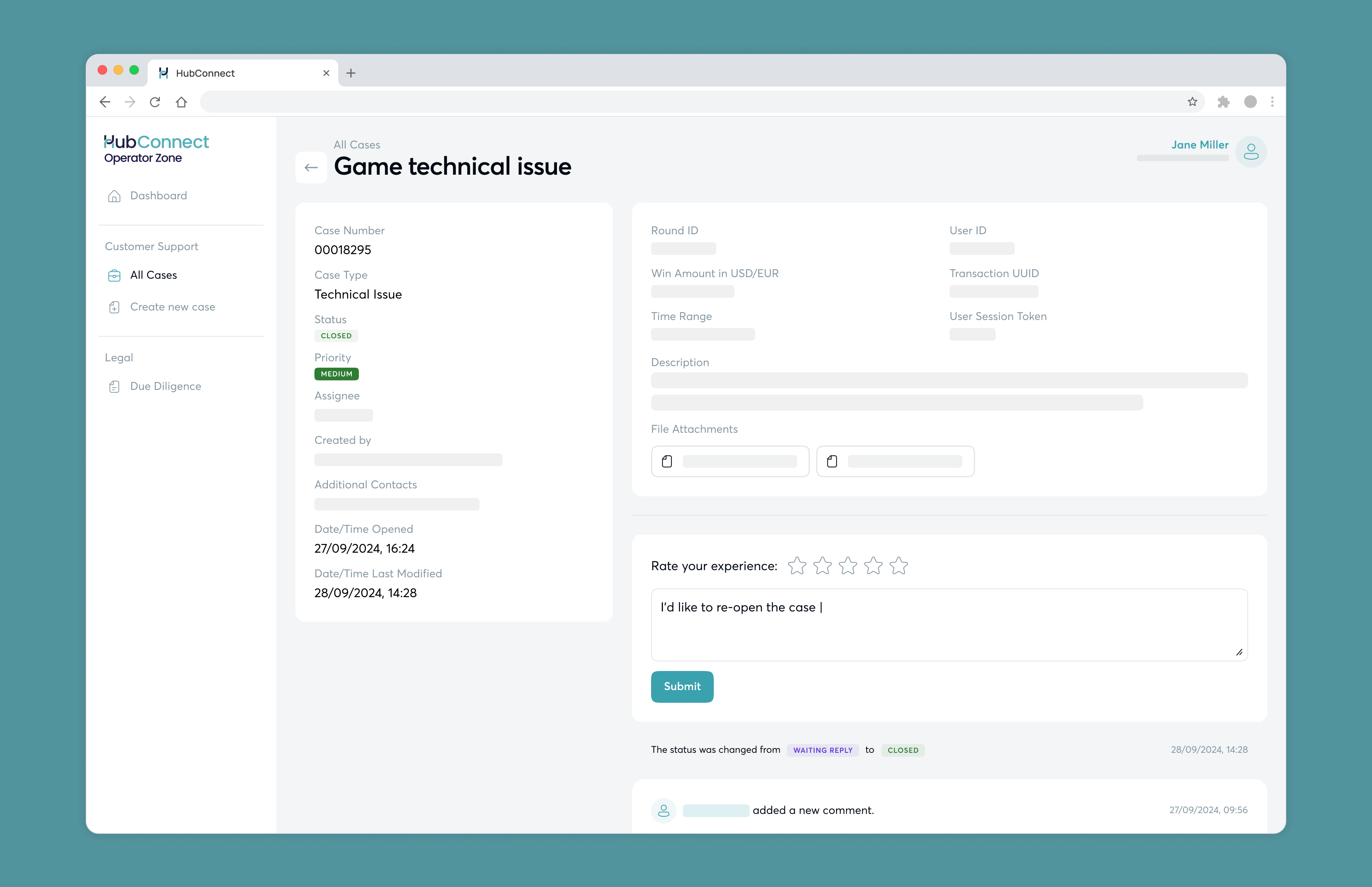 HubConnect operator support case interface